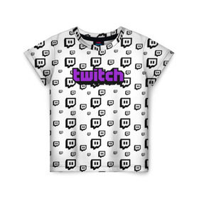 Детская футболка 3D с принтом Twitch в Курске, 100% гипоаллергенный полиэфир | прямой крой, круглый вырез горловины, длина до линии бедер, чуть спущенное плечо, ткань немного тянется | game | gamer | logo | pattern | twitch | twitties | игры | логотип | паттерн | стрим | твитч | текстура