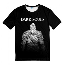 Мужская футболка 3D с принтом Dark Souls в Курске, 100% полиэфир | прямой крой, круглый вырез горловины, длина до линии бедер | Тематика изображения на принте: dark souls | games | praise the sun | игры | компьютерные игры | рыцарь | тёмные души