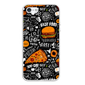 Чехол для iPhone 5/5S матовый с принтом Fast food в Курске, Силикон | Область печати: задняя сторона чехла, без боковых панелей | fast | food | hambu | булочка | бутерброды | быстрое | гамбургеры | графика | еда | зелень | иллюстрация | картинка | кунжут | мода | мясо | надпись | орнамент | питание | пицца | пончики | рисунок | свежий