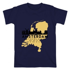 Мужская футболка хлопок с принтом Амстердам - Голландия в Курске, 100% хлопок | прямой крой, круглый вырез горловины, длина до линии бедер, слегка спущенное плечо. | 