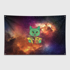 Флаг-баннер с принтом Космический Кот в Курске, 100% полиэстер | размер 67 х 109 см, плотность ткани — 95 г/м2; по краям флага есть четыре люверса для крепления | cat | cosmic | galaxy | pizza | taco | в космосе | галактика | космос | кот | коты | пицца | тако