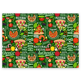 Поздравительная открытка с принтом Итальянская пицца в Курске, 100% бумага | плотность бумаги 280 г/м2, матовая, на обратной стороне линовка и место для марки
 | Тематика изображения на принте: бекон | вкусная | волны | грибы | доля | еда | зелень | ингредиенты | искусство | италия | итальянская | ковёр | колбаса | кори | креветки | курица | лук | мясо | натуральная | оливки | орнамент | перец
