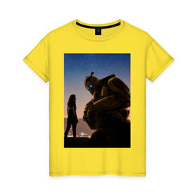 Женская футболка хлопок с принтом Бамблби в Курске, 100% хлопок | прямой крой, круглый вырез горловины, длина до линии бедер, слегка спущенное плечо | бамблби трансформеры робот авто фильм