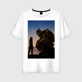 Женская футболка хлопок Oversize с принтом Бамблби в Курске, 100% хлопок | свободный крой, круглый ворот, спущенный рукав, длина до линии бедер
 | бамблби трансформеры робот авто фильм