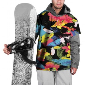 Накидка на куртку 3D с принтом ЦВЕТНАЯ ФУТБОЛКА в Курске, 100% полиэстер |  | попугай | цветная | цветы