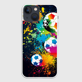 Чехол для iPhone 13 mini с принтом Футбольные мячи в Курске,  |  | ball | cov | football | leather | soccer | болельщик | брызги | графика | иллюстрация | картинка | кожа | краски | мода | мяч | покрытие | пятна | радуга | рисунок | сила | скорость | спорт | спортсмен | стиль | фанат | фон