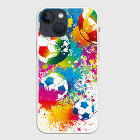 Чехол для iPhone 13 mini с принтом Футбольные мячи в Курске,  |  | ball | cove | football | leather | soccer | белый | болельщик | брызги | графика | иллюстрация | картинка | кожа | краски | мода | мяч | покрытие | пятна | радуга | рисунок | сила | скорость | спорт | спортсмен | стиль