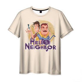 Мужская футболка 3D с принтом Hello Neighbor в Курске, 100% полиэфир | прямой крой, круглый вырез горловины, длина до линии бедер | Тематика изображения на принте: hello | horror | neighbor | survival | дом | нейбор | паркура | привет | сосед | стратегия | хеллоу