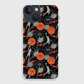 Чехол для iPhone 13 mini с принтом Basketball в Курске,  |  | basket | basketball | баскетбол | баскетбольные | болельщик | бросок | брызги | графика | иллюстрация | капли | картинка | кляксы | кольцо | мода | мячи | надпись | прыжок | рисунок | сетка | сила | скорость