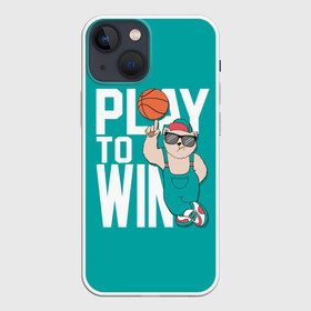 Чехол для iPhone 13 mini с принтом Play to win в Курске,  |  | баскетбол | баскетбольный | бейсболка | графика | животное | зелёный | играй | иллюстрация | картинка | комбинезон | кот | кроссовки | крутит | мода | мяч | на пальце | надпись | очки | победы | ради
