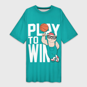 Платье-футболка 3D с принтом Play to win в Курске,  |  | баскетбол | баскетбольный | бейсболка | графика | животное | зелёный | играй | иллюстрация | картинка | комбинезон | кот | кроссовки | крутит | мода | мяч | на пальце | надпись | очки | победы | ради