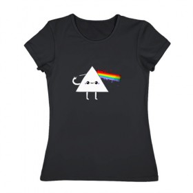 Женская футболка хлопок с принтом Kawaii Pink Floyd в Курске, 100% хлопок | прямой крой, круглый вырез горловины, длина до линии бедер, слегка спущенное плечо | anime | аниме | выстрел | лапочка | логотип | луч | милый | мимими | музыка | пистолет | прелесть | призма | радуга | рок | свет | треугольник