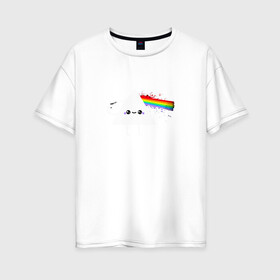 Женская футболка хлопок Oversize с принтом Kawaii Pink Floyd в Курске, 100% хлопок | свободный крой, круглый ворот, спущенный рукав, длина до линии бедер
 | anime | аниме | выстрел | лапочка | логотип | луч | милый | мимими | музыка | пистолет | прелесть | призма | радуга | рок | свет | треугольник
