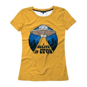 Женская футболка 3D с принтом Я верю в НЛО в Курске, 100% полиэфир ( синтетическое хлопкоподобное полотно) | прямой крой, круглый вырез горловины, длина до линии бедер | alien | ufo | инопланетяне | инопланетянин | нло | пришелец | пришельцы