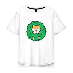 Мужская футболка хлопок Oversize с принтом Bush Shiba Inu в Курске, 100% хлопок | свободный крой, круглый ворот, “спинка” длиннее передней части | акита | аниме | зелень | китай | куст | милый | пес | песик | собака | собачка | щенок | япония