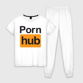 Женская пижама хлопок с принтом Pornhub в Курске, 100% хлопок | брюки и футболка прямого кроя, без карманов, на брюках мягкая резинка на поясе и по низу штанин | brazzers | видео | любовь | хаб | чувства