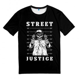 Мужская футболка 3D с принтом Street justice в Курске, 100% полиэфир | прямой крой, круглый вырез горловины, длина до линии бедер | justice | s | skeleton | skull | street | банда | бандана | бандит | бейсболка | графика | иллюстрация | картинка | мода | надпись | оружие | пистолеты | платок | револьверы | рисунок | символ | скелет | справедливость