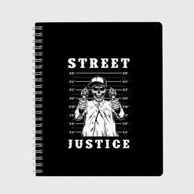 Тетрадь с принтом Street justice в Курске, 100% бумага | 48 листов, плотность листов — 60 г/м2, плотность картонной обложки — 250 г/м2. Листы скреплены сбоку удобной пружинной спиралью. Уголки страниц и обложки скругленные. Цвет линий — светло-серый
 | justice | s | skeleton | skull | street | банда | бандана | бандит | бейсболка | графика | иллюстрация | картинка | мода | надпись | оружие | пистолеты | платок | револьверы | рисунок | символ | скелет | справедливость