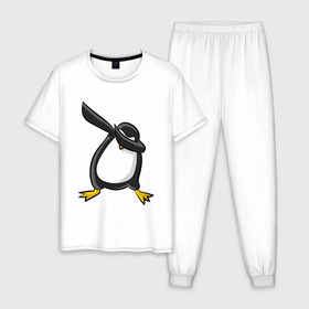 Мужская пижама хлопок с принтом DAB Пингвин в Курске, 100% хлопок | брюки и футболка прямого кроя, без карманов, на брюках мягкая резинка на поясе и по низу штанин
 | animal | best | bird | dab | dabbig | dance | freedom | hip hop | music | penguin | rap | даб | даббинг | животные | крутой | лучший | мадагаскар | музыка | пингвин | птица | рэп | рэпер | свобода | север | танец | хип хоп