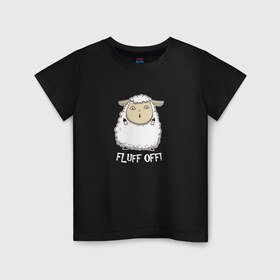 Детская футболка хлопок с принтом Fluff Off! в Курске, 100% хлопок | круглый вырез горловины, полуприлегающий силуэт, длина до линии бедер | баран | барашек | злой | злюка | недовольный | овечка | овца | овчина | пушистик | пушистый | хороший