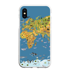 Чехол для iPhone XS Max матовый с принтом Карта мира в Курске, Силикон | Область печати: задняя сторона чехла, без боковых панелей | Тематика изображения на принте: азия | акулы | америка | антарктида | бизон | волк | европа | животные | зебра | кабан | карта | киты | лама | лев | лось | материки | медведь | мира | моржи | моря | океаны | пингвины | птицы | реки | рыбы