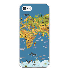 Чехол для iPhone 5/5S матовый с принтом Карта мира в Курске, Силикон | Область печати: задняя сторона чехла, без боковых панелей | азия | акулы | америка | антарктида | бизон | волк | европа | животные | зебра | кабан | карта | киты | лама | лев | лось | материки | медведь | мира | моржи | моря | океаны | пингвины | птицы | реки | рыбы