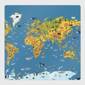 Магнитный плакат 3Х3 с принтом Карта мира в Курске, Полимерный материал с магнитным слоем | 9 деталей размером 9*9 см | азия | акулы | америка | антарктида | бизон | волк | европа | животные | зебра | кабан | карта | киты | лама | лев | лось | материки | медведь | мира | моржи | моря | океаны | пингвины | птицы | реки | рыбы