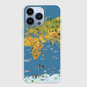 Чехол для iPhone 13 Pro с принтом Карта мира в Курске,  |  | азия | акулы | америка | антарктида | бизон | волк | европа | животные | зебра | кабан | карта | киты | лама | лев | лось | материки | медведь | мира | моржи | моря | океаны | пингвины | птицы | реки | рыбы