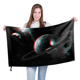 Флаг 3D с принтом Cosmos Glitch в Курске, 100% полиэстер | плотность ткани — 95 г/м2, размер — 67 х 109 см. Принт наносится с одной стороны | вселенная | глитч | звезды | земля | космос | плеяды | пространство