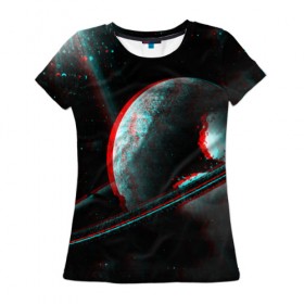 Женская футболка 3D с принтом Cosmos Glitch в Курске, 100% полиэфир ( синтетическое хлопкоподобное полотно) | прямой крой, круглый вырез горловины, длина до линии бедер | вселенная | глитч | звезды | земля | космос | плеяды | пространство
