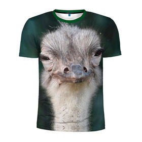 Мужская футболка 3D спортивная с принтом Подозрительный страус в Курске, 100% полиэстер с улучшенными характеристиками | приталенный силуэт, круглая горловина, широкие плечи, сужается к линии бедра | lol | глаза | голова | детям | животные | зеленая | лол | подарок | подмигивает | подозрительно | прикольная | природа | смешная | страус | эмоции | юмор