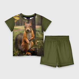 Детский костюм с шортами 3D с принтом Белочка в Курске,  |  | белка | веселая | весна | глаза | грызун | деревья | зверек | зверь | зеленая | зелень | классная | лес | лето | новинка | осень | пенек | позирует | прикольная | природа | пушистая | рыжая | семечки | фото