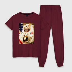 Женская пижама хлопок с принтом Cat Astronaut в Курске, 100% хлопок | брюки и футболка прямого кроя, без карманов, на брюках мягкая резинка на поясе и по низу штанин | nasa | space | америка | армстронг | астронавт | вселенная | киса | киска | космонавт | космос | кот | котейка | котенок | котэ | котя | кошка | лысый | полет | сфинкс