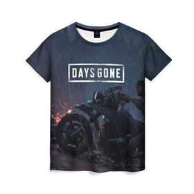 Женская футболка 3D с принтом Days Gone в Курске, 100% полиэфир ( синтетическое хлопкоподобное полотно) | прямой крой, круглый вырез горловины, длина до линии бедер | 2019 | days gone | game | poster | ps4 | zombie | жизнь после | зомби | игра
