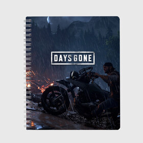 Тетрадь с принтом Days Gone в Курске, 100% бумага | 48 листов, плотность листов — 60 г/м2, плотность картонной обложки — 250 г/м2. Листы скреплены сбоку удобной пружинной спиралью. Уголки страниц и обложки скругленные. Цвет линий — светло-серый
 | Тематика изображения на принте: 2019 | days gone | game | poster | ps4 | zombie | жизнь после | зомби | игра