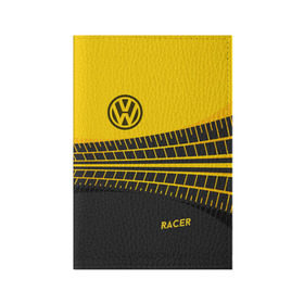 Обложка для паспорта матовая кожа с принтом Volkswagen в Курске, натуральная матовая кожа | размер 19,3 х 13,7 см; прозрачные пластиковые крепления | Тематика изображения на принте: racer | авто | автолюбитель. volkswagen | гонщик | желто черная | колесо | машина | след | фольксваген | шина