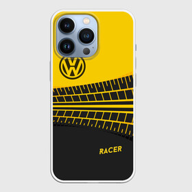 Чехол для iPhone 13 Pro с принтом Volkswagen в Курске,  |  | Тематика изображения на принте: racer | авто | автолюбитель. volkswagen | гонщик | желто черная | колесо | машина | след | фольксваген | шина