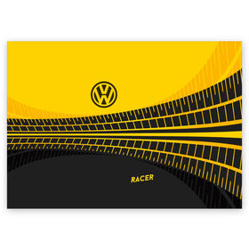 Поздравительная открытка с принтом Volkswagen в Курске, 100% бумага | плотность бумаги 280 г/м2, матовая, на обратной стороне линовка и место для марки
 | Тематика изображения на принте: racer | авто | автолюбитель. volkswagen | гонщик | желто черная | колесо | машина | след | фольксваген | шина