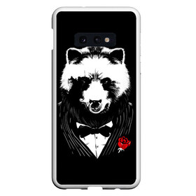 Чехол для Samsung S10E с принтом Медведь авторитет в Курске, Силикон | Область печати: задняя сторона чехла, без боковых панелей | authority | bear | go | авторитет | аль капоне | бабочка | в носу | взгляд | галстук | графика | дикий | животное | иллюстрация | картинка | кольцо | костюм | красная | крестный | мафия | медведь | мода | отец