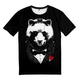 Мужская футболка 3D с принтом Медведь авторитет в Курске, 100% полиэфир | прямой крой, круглый вырез горловины, длина до линии бедер | authority | bear | go | авторитет | аль капоне | бабочка | в носу | взгляд | галстук | графика | дикий | животное | иллюстрация | картинка | кольцо | костюм | красная | крестный | мафия | медведь | мода | отец