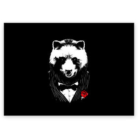 Поздравительная открытка с принтом Медведь авторитет в Курске, 100% бумага | плотность бумаги 280 г/м2, матовая, на обратной стороне линовка и место для марки
 | authority | bear | go | авторитет | аль капоне | бабочка | в носу | взгляд | галстук | графика | дикий | животное | иллюстрация | картинка | кольцо | костюм | красная | крестный | мафия | медведь | мода | отец