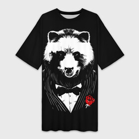 Платье-футболка 3D с принтом Медведь авторитет в Курске,  |  | authority | bear | go | авторитет | аль капоне | бабочка | в носу | взгляд | галстук | графика | дикий | животное | иллюстрация | картинка | кольцо | костюм | красная | крестный | мафия | медведь | мода | отец