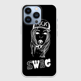 Чехол для iPhone 13 Pro с принтом Swag BLACK в Курске,  |  | authority | beautifu | cool | girl | авторитет | бейсболка | буквы | графика | девушка | иллюстрация | картинка | кольца | красивая | крутая | мода | надпись | палец | показывает | рисунок | средний | стиль | текст