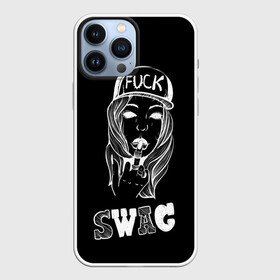 Чехол для iPhone 13 Pro Max с принтом Swag BLACK в Курске,  |  | authority | beautifu | cool | girl | авторитет | бейсболка | буквы | графика | девушка | иллюстрация | картинка | кольца | красивая | крутая | мода | надпись | палец | показывает | рисунок | средний | стиль | текст