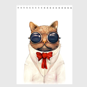Скетчбук с принтом Кот в Курске, 100% бумага
 | 48 листов, плотность листов — 100 г/м2, плотность картонной обложки — 250 г/м2. Листы скреплены сверху удобной пружинной спиралью | бабочка | в очках | киса | киска | костюм | котейка | котенок | котэ | котя | кошка | крутой | модный | стиль | ученый