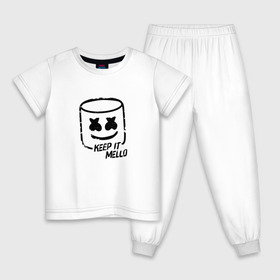 Детская пижама хлопок с принтом Keep It Mello в Курске, 100% хлопок |  брюки и футболка прямого кроя, без карманов, на брюках мягкая резинка на поясе и по низу штанин
 | Тематика изображения на принте: marshmallow | marshmello | диджей | маршмэллоу | музыка