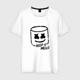Мужская футболка хлопок с принтом Keep It Mello в Курске, 100% хлопок | прямой крой, круглый вырез горловины, длина до линии бедер, слегка спущенное плечо. | marshmallow | marshmello | диджей | маршмэллоу | музыка