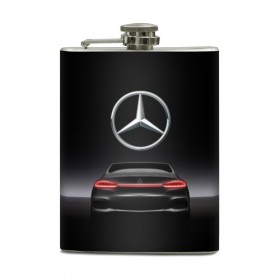 Фляга с принтом Mercedes-Benz в Курске, металлический корпус | емкость 0,22 л, размер 125 х 94 мм. Виниловая наклейка запечатывается полностью | Тематика изображения на принте: 