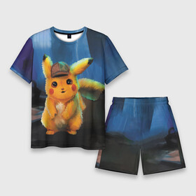 Мужской костюм с шортами 3D с принтом Detective Pikachu в Курске,  |  | detective pikachu | pikachu | pokemon | детектив пикачу | пика | покемон