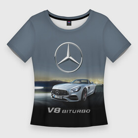 Женская футболка 3D Slim с принтом V8 Biturbo в Курске,  |  | amg | cool | design | mercedes | mercedes benz | motorsport | power | prestige | race | sport car | status | автоспорт | гонка | дизайн | круто | мерседес | мощь | престиж | спорткар | статус